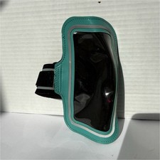 Turquoise Black Neoprene Cell Phone Armband Flexible Holder Hook Loop Fastener