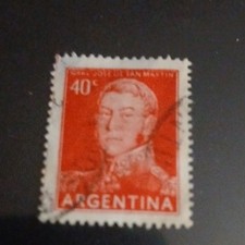 Argentina 40c Red White Used Postage Stamp Handstamped Historical Figures