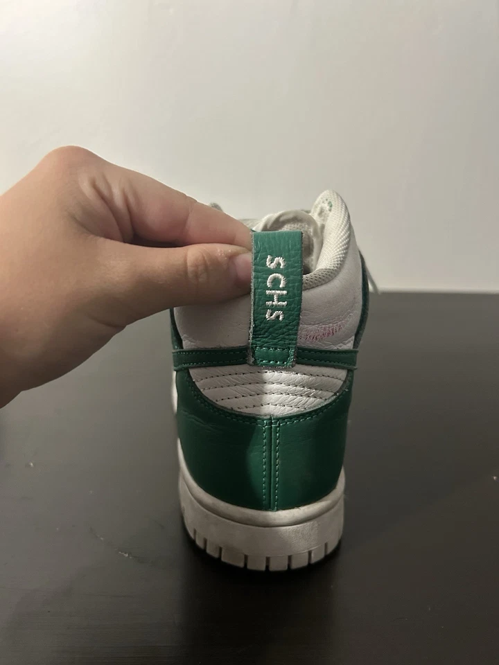 Nike Dunk 高帮亮绿色女式定制“SCHS”二手彩色轻微尺寸 6 — 第 3/4 张图片