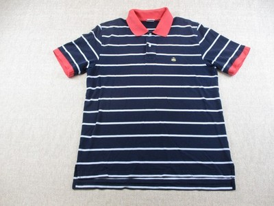 VTG Brooks Brothers Performance Polo Shirt Mens Large Navy Gold Stripe HONG KONG