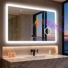 Bathroom LED Mirror Lights with Bluetooth Music Play 3x Magnifier Demister Touch
