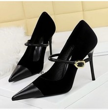 Women Pointed Toe High Heels Thin Heel Metal Buckle Pumps Stilettos Party Shoes