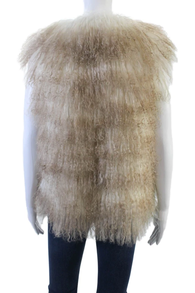 Adrienne Landau Mujer Piel Genuina Sin Mangas Chaleco Chaqueta Marrón Blanco Talla Pequeña Foto 4 de 4