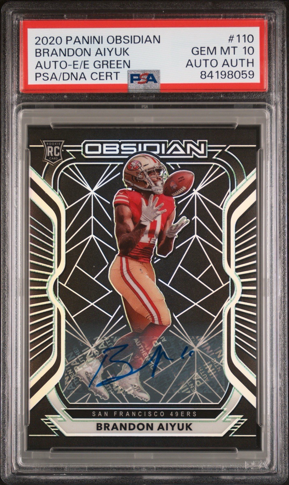 2020 PANINI OBSIDIAN #110 BRANDON AIYUK AUTO-E/E GREEN PSA 10 49ers Rookie Auto