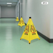 8PCS Portable Umbrella-shaped Yellow Floor Mount Wet Safety Sign W/ Storage Tube