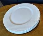 Set/3 Roscher White Basketweave Dinner Plates Embossed Rim Bone China, 10 3/8"