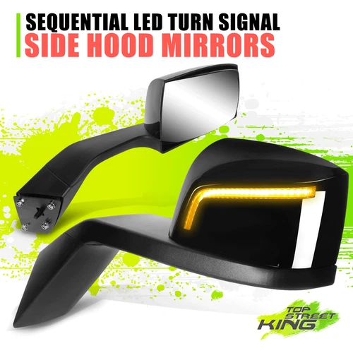 {Sequential LED} Amber Turn Signal Side Hood Mirrors for Volvo VN Series 04-18