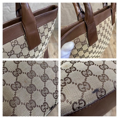 Gucci sac fourre-tout bandoulière main toile cuir marron beige du Japon authentique - Photo 18/24
