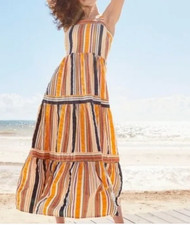 LOFT Striped Tiered Maxi Dress Sleeveless Square Neck SIZE 4