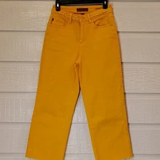 JUDY BLUE Bright Yellow Braided Waist Wide Cropped Denim Jeans SIZE 3/26 Artsy