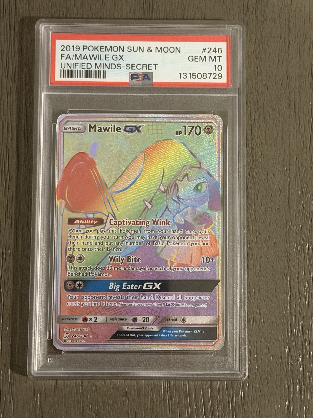 Pokemon Unified Minds MAWILE GX 246/236 Secret Rare PSA 10