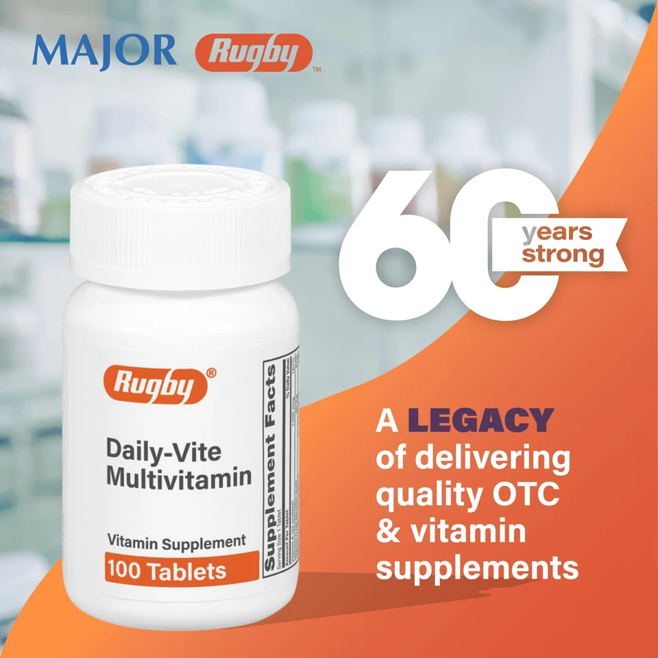 Paquete de 100 multivitamínicos Rugby Daily Vite para adultos Foto 2 de 4