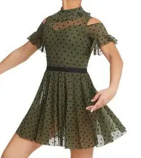 New WEISSMAN The Scientist 11223 OLIVE GREEN Dot Mesh Ruffle Dress SA S ADULT