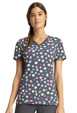 Playful Dots Cherokee Scrubs iFlex V Neck Knit Panel Top CK636 PYDT