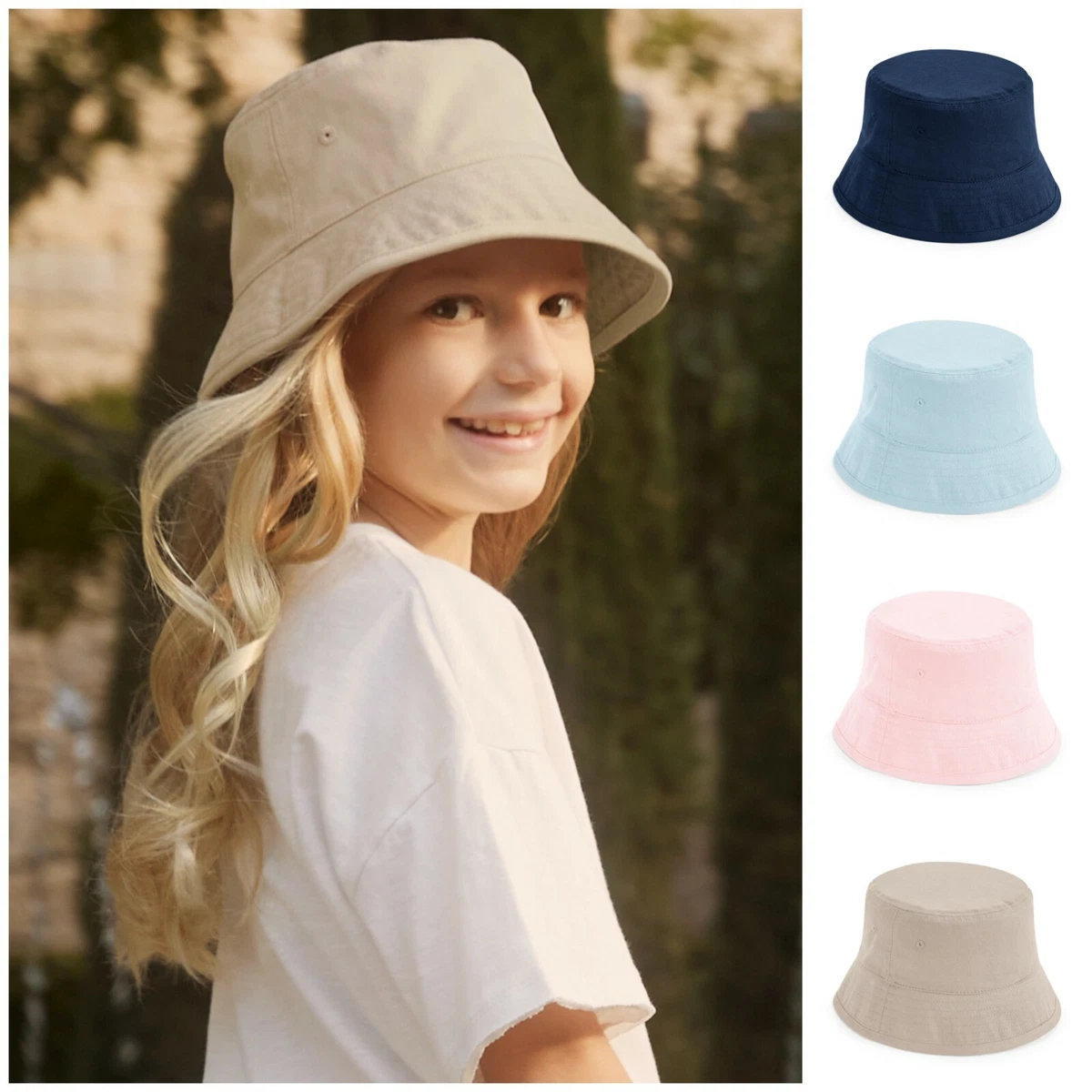 Kids Childrens Bucket Hat Sun Hat Summer Beach Fisherman Organic Cotton Boy  Girl