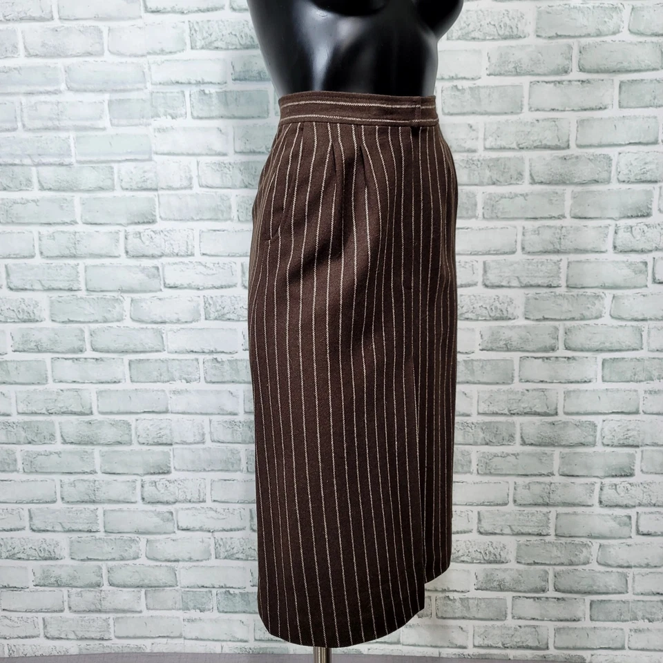 复古 70 年代 Young Pendleton 女式 XS/S 羊毛棕色细条纹高腰裙 — 第 3/4 张图片