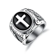 Men's Biker Retro Stainless Steel Christian Holy Cross Prayer Ring Band Gift