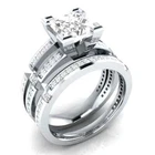 2.50 CT Princess Cut Moissanite Engagement Bridal Ring Set 14K White Gold Plated
