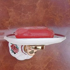 Vintage Wall Mount Soap Dish for Shower Mauve Floral Porcelain Tray