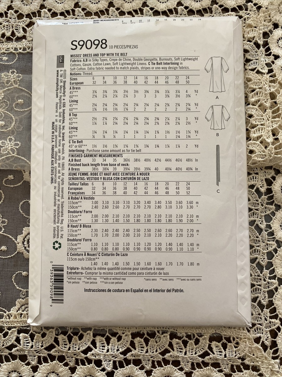 Simplicity 10507/9098 Cynthia Rowley Wrap Top/Dress Loose Sleeve