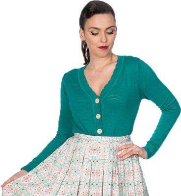Banned JUNE Vintage POINTELLE Lochmuster Strickjacke CARDIGAN Grün Rockabilly
