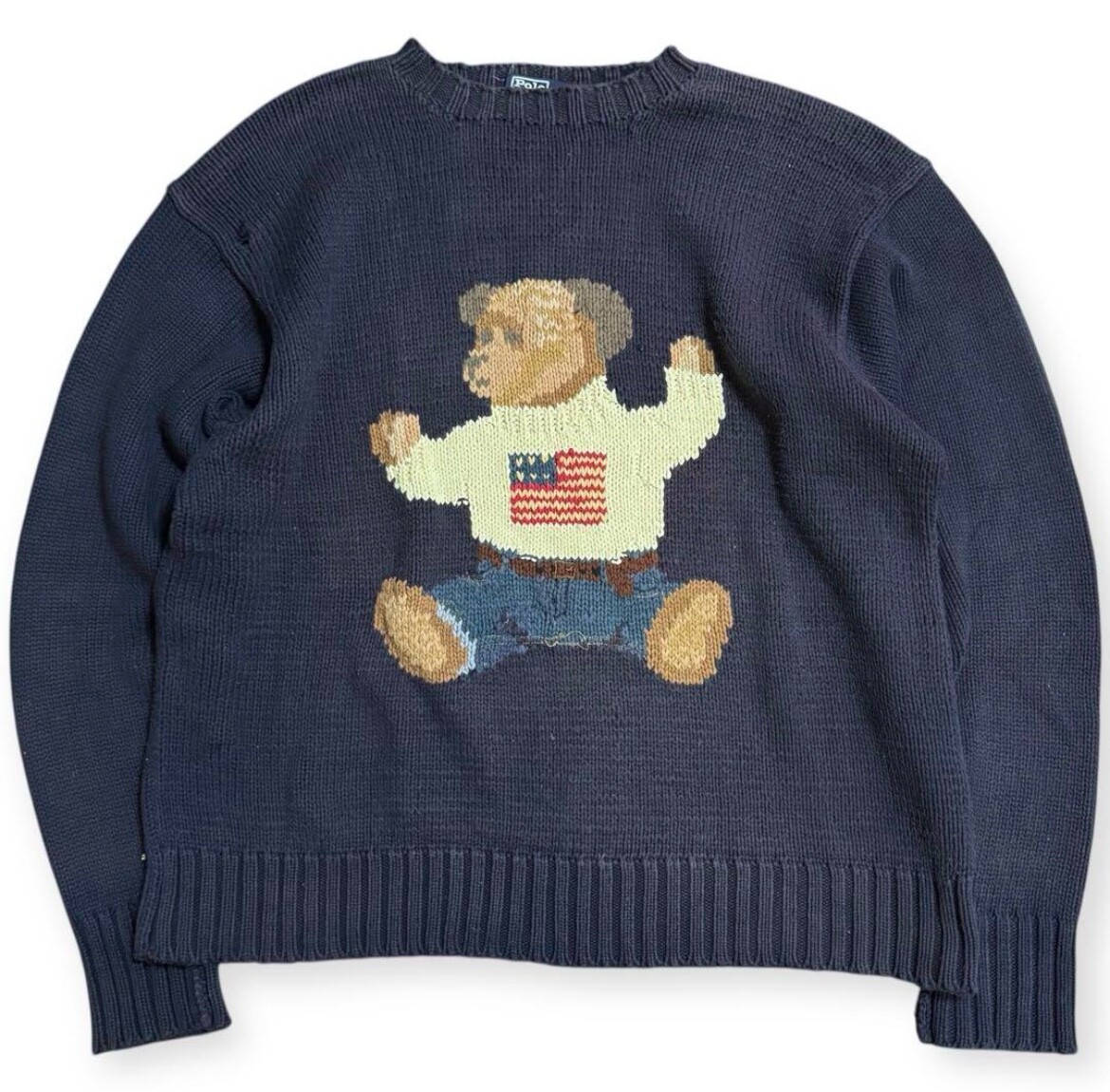 90s Vintage Polo Ralph Lauren Men's Polo Bear Sweater Hand Knit