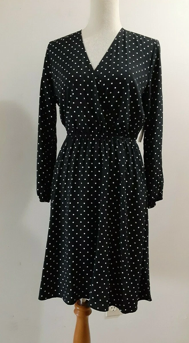 Old Navy V Neck Polka Dot Long Sleeve Dress Size S Black White