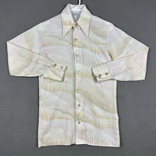 Vintage H.I.S Shirt Mens S Tapered Dagger Collar Disco Hippy Nik Trees 60s 70s