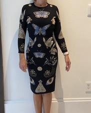 Alexander McQueen - Butterfly Dress Black Long Sleeve - Blue Gold Stitching XS