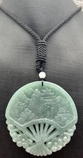 Video Certified Natural A Jade jadeite Pendant Tree House Fan Flower 419015 VS