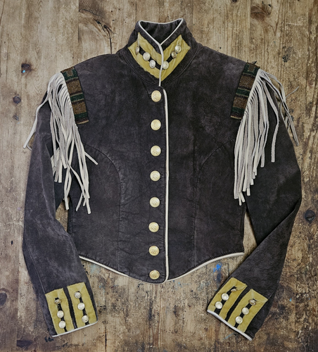 VTG Double D Ranch Wear Beaded Suede Leather Military Western Jacket Fringe XS - Picture 2 of 13