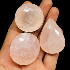 3 Pcs Natural Rose Quartz 34-41mm Mix Cut Faceted Loose Untreated Gemstones Lot