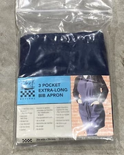 Chef Revival 3 Pocket Extra-Long Bib Apron Navy Blue 26”x31” Unisex New