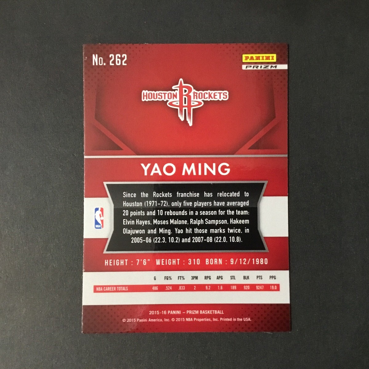 2015-16 Panini Prizm Red White Blue Prizm #262 Yao Ming HOF