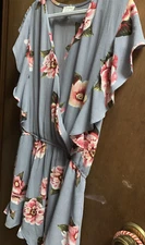 Umgee Floral Romper Size Large Ruffle Trim VNeck Hook Eye Closure Elastic Waist