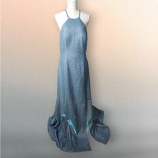 Sherri Hill Size 14 Blue Glitter Formal Prom Dress Cut Out Back Side Slit 