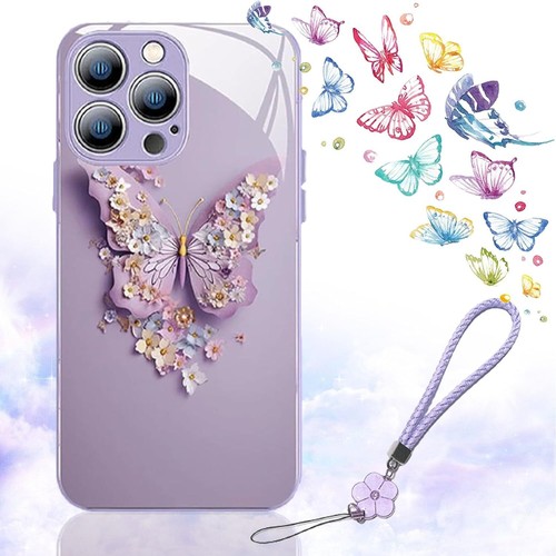 Milkyium Flat 3D Butterfly Pattern Glass Cover For iPhone 15 Plus 14 Phone Case - Picture 1 of 32