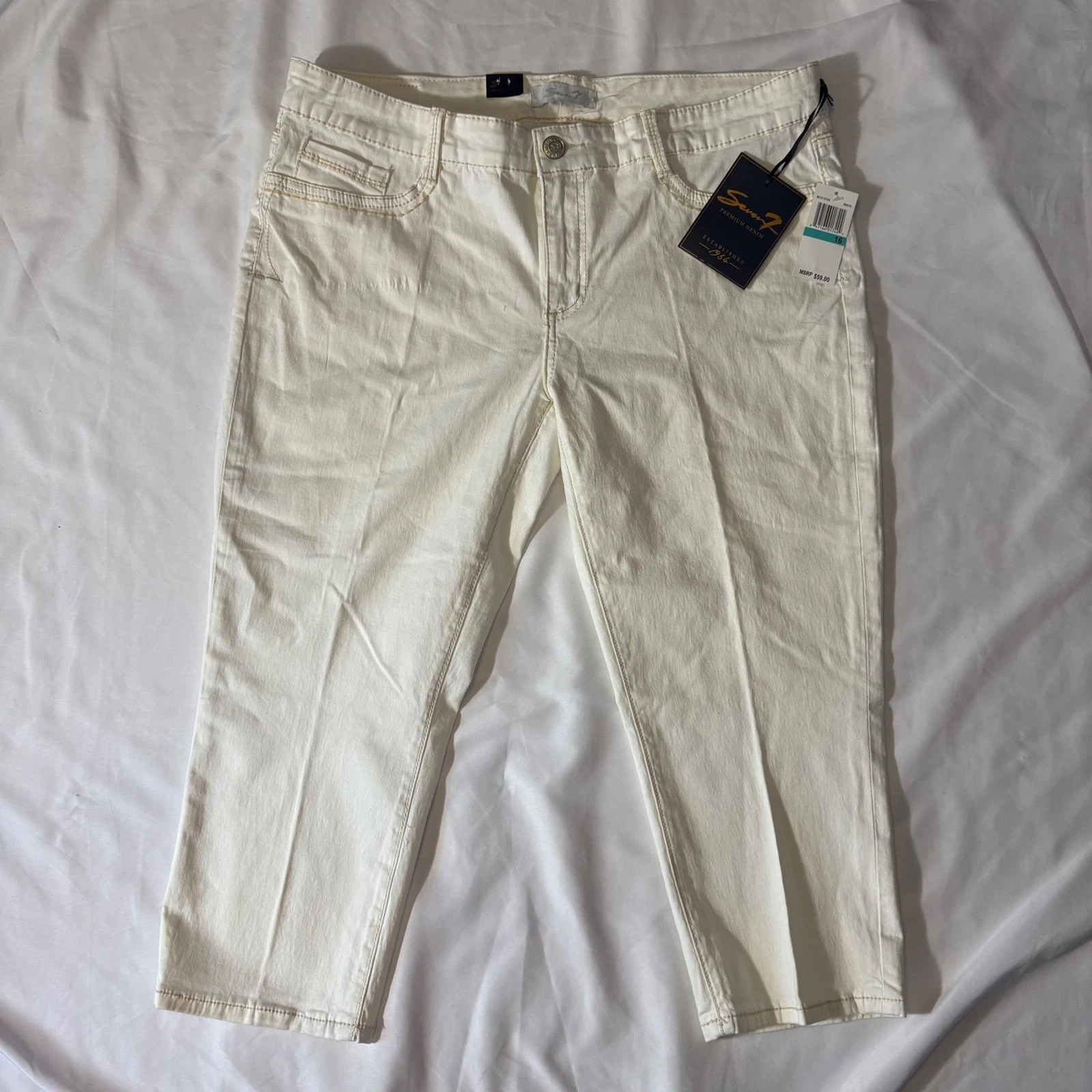 Seven7 Premium Denim Capri Pants Women's Size 16 White Crop Casual