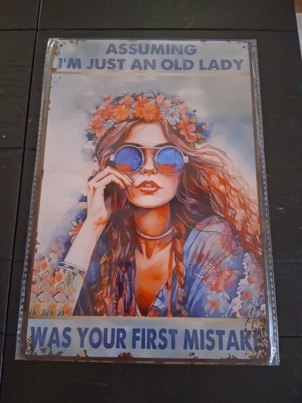 Old Lady Hippie 8x12 Reproduction Tin Sign