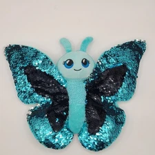 Adventure Planet Butterfly Plush Sequin Flip Stuffed Animal Toy 15" Blue Insect