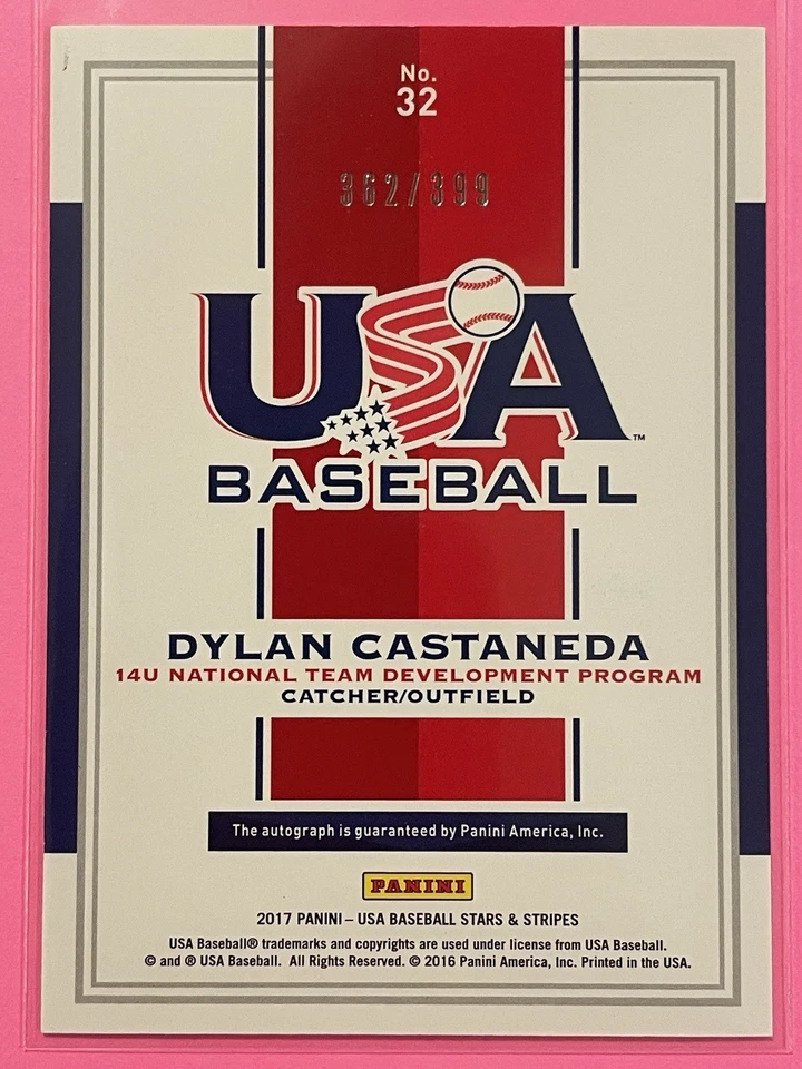 2017 Panini USA Baseball Stars & Stripes Dylan Castaneda Auto /399 #32 Baseball - Image 2 of 3