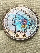 1898 Indian Head Cent Penny Lustrous AU High Grade + Toned
