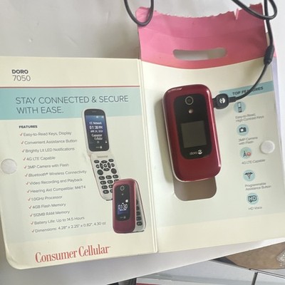 Doro 7050 Red Consumer Cellular 4G LTE GSM Flip Cell Phone DFC-0180