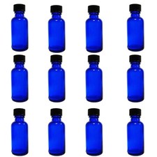 Bottle, Flint Glass, Cobalt Blue, Boston Round, 4oz, with Cap, Pack of 12