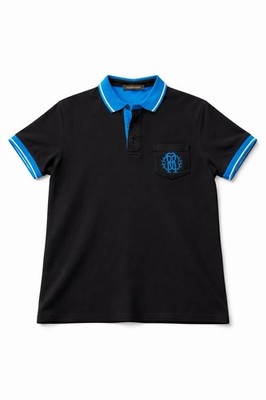 Roberto Cavalli Men s Polo Shirt Black Blue Trim Size S Excellent Condition