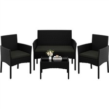 4-Piece Garden Sofa Set Wicker Rattan Patio Furniture Set Outdoor, Table & Sofas