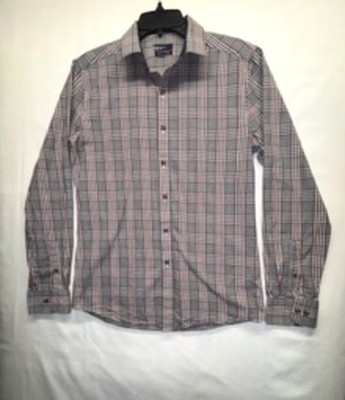 Bar III Men's Dress Shirt 15-15.5 Slim Fit Gray, Red, Navy Pattern Long Sleeve