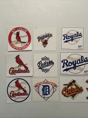 Baseball Stickers 3.25'' Cardinals  Royals Padres Tigers Orioles Lot of 9