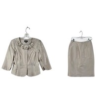 Adrianna Papell Skirt Suit Women 4 Champagne Gold Silk Blend Floral Rosette Set
