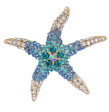 Starfish Bejeweled Blue Rhinestone Pin Brooch D-1364 Large